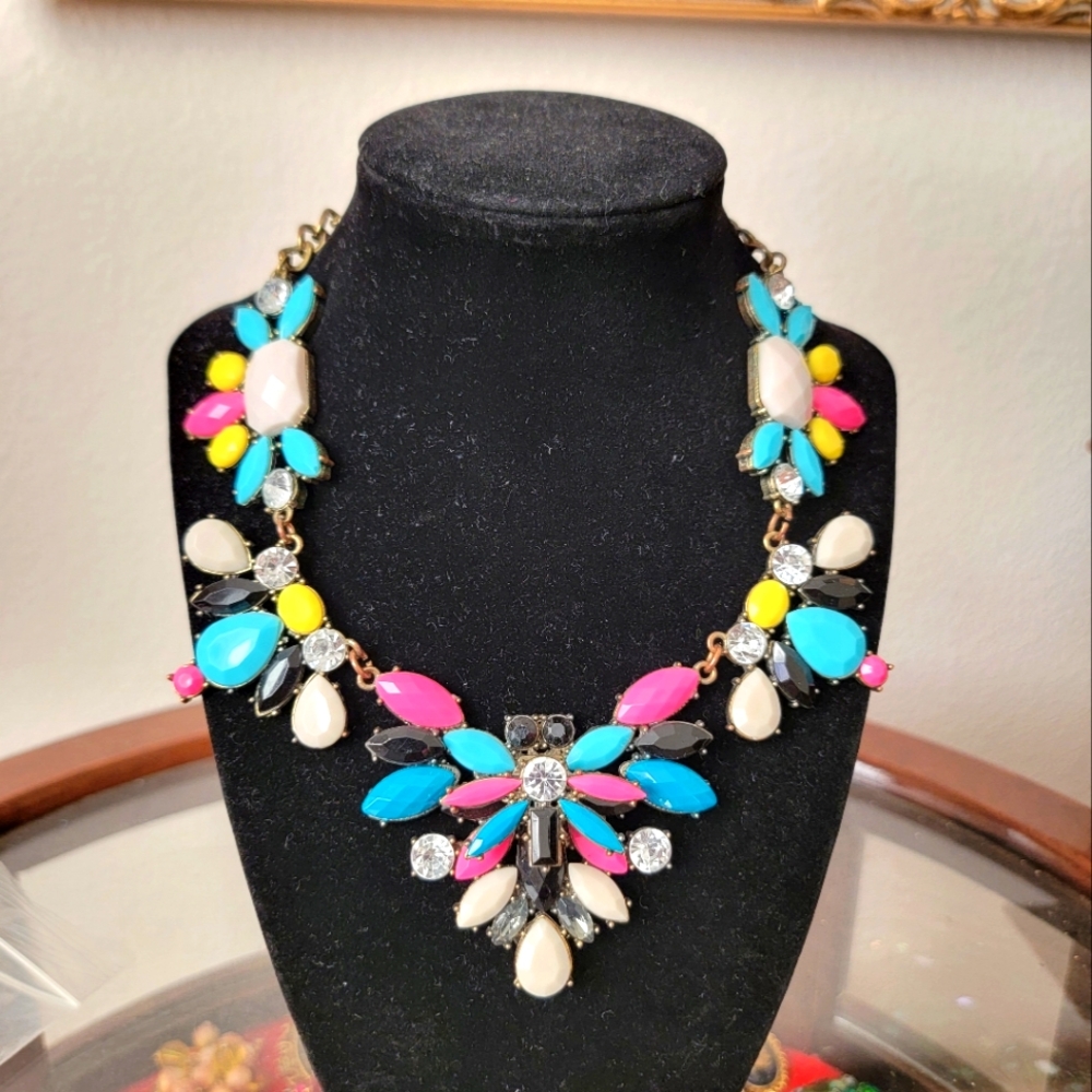 Multicolor Rhinestone Statement Necklace - image 1